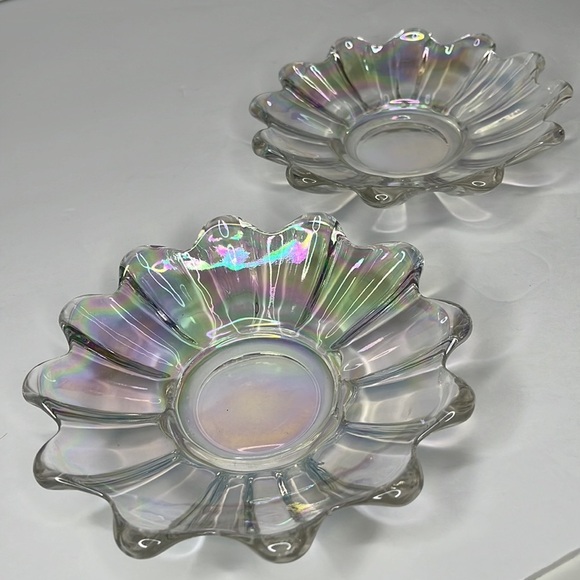 Vintage Federal Glass Iridescent Carnival Glass Bowl Lot of 2 Trinket Dish 1.75” - Picture 9 of 12